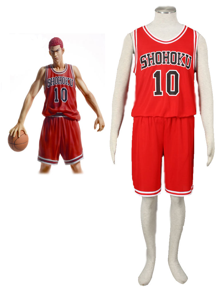 Slam Dunk Hanamichi Sakuragi The Shohoku High School basketball team Uniform Red Number 10 Cosplay Costume